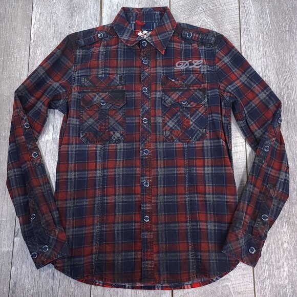 Parasuco Mens Heavy Flannel Shirt Size Medium Blue Red Plaid Long Sleeve Biker - Picture 1 of 6